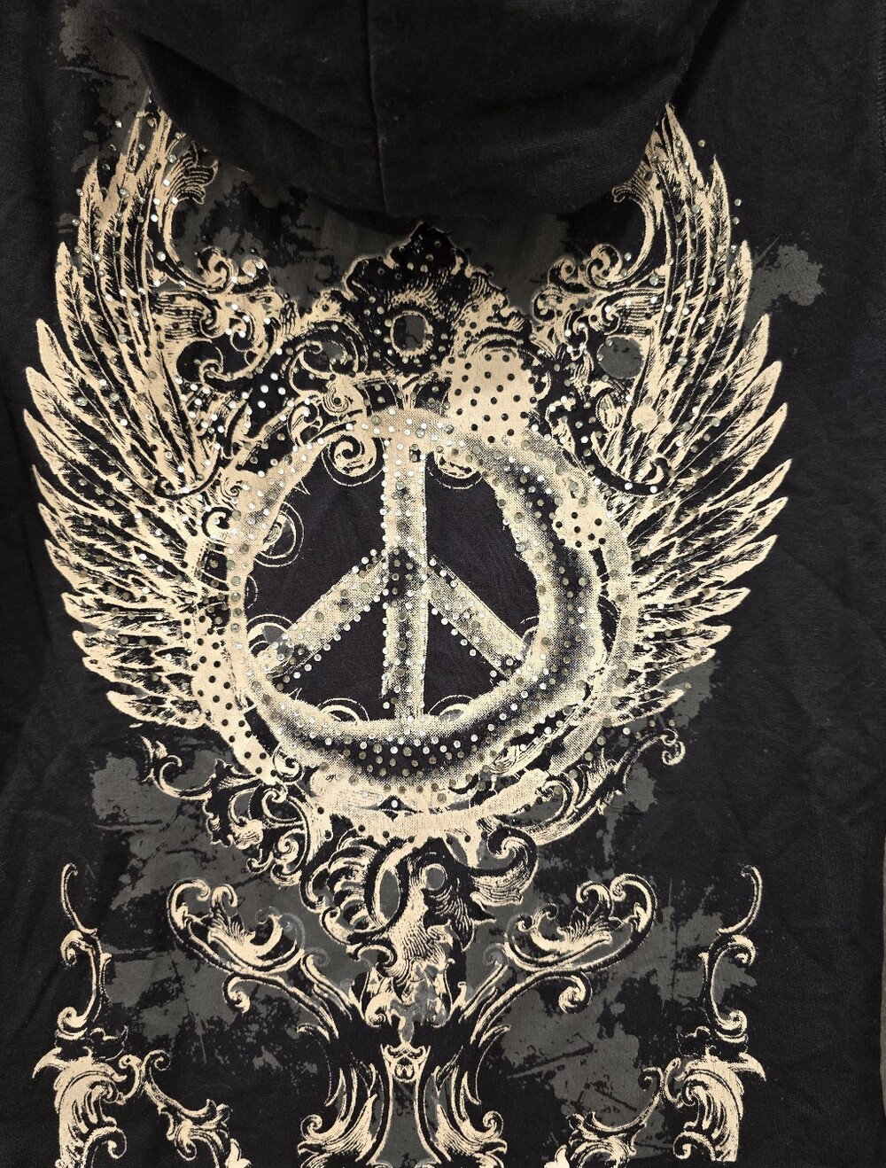 Zenana Embellished Black Zip Up Hoodie S Y2K Style